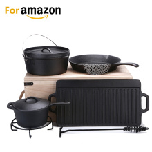 Amazon solution private label 6pcs outdoor camping cast iron cookware set for Amazon
